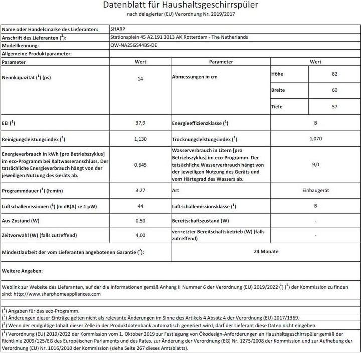 Produktbild Sharp QW-NA25GS44BS-DE