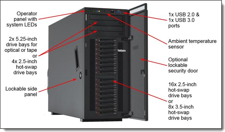 Produktbild Lenovo ThinkSystem ST550 (Intel Xeon Silver 4208, 16 GB, Tower Server)