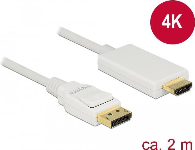 Produktbild Delock Kabel Displayport 1.2 männlich > High Speed HDMI-A männlich passiv 4K 2 m weiss (2 m, DisplayPort, HDMI, 1.3)