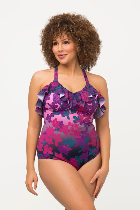 Image du produit Ulla Popken Maillot de bain avec bonnets souples. Matière recyclée, motif floral et volant (50)