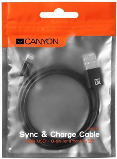 Actual product image Canyon CNE-CFI1B lightning cable Black (1 m, USB 2.0, 5 W)