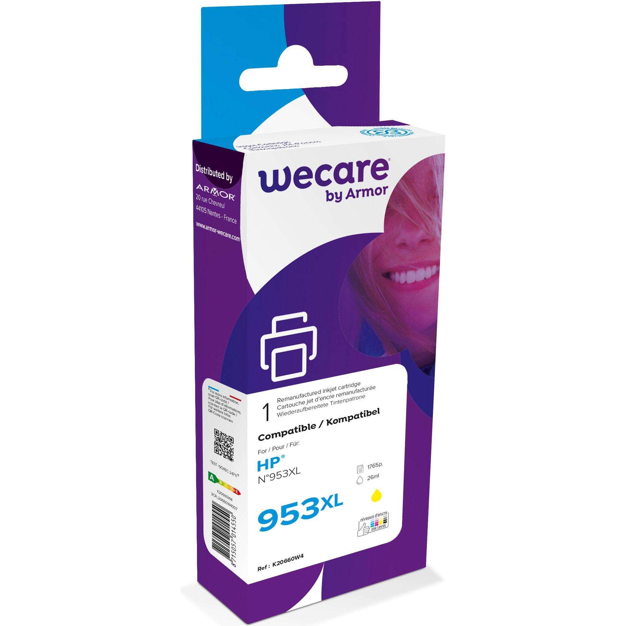 Wecare, Druckerpatrone, Tinte 953XL rebuilt yellow F6U18AE zu HP OJ Pro 8710 26ml (Y)