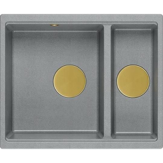 Quadron, Lavello, Zlewozmywak LOGAN 150 granitowy zlewozmywak kuchenny SZARY + ZŁOTO PVD wymiary: 56 x 4 (Lavello montato, 46 cm, 56 cm)
