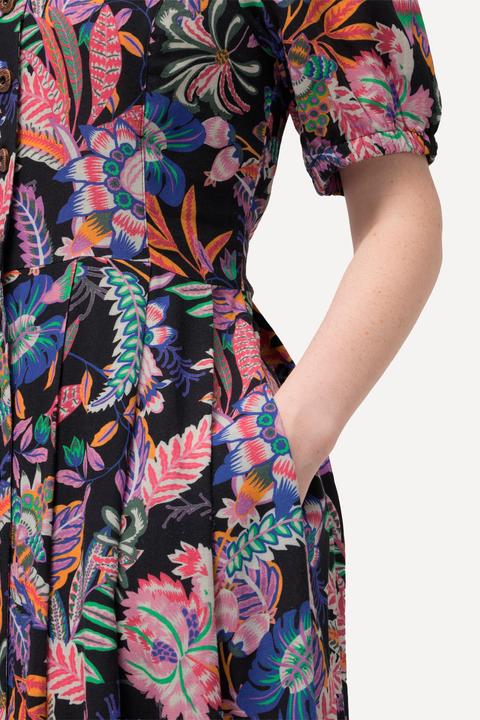 Produktbild Ulla Popken Kleid, Blätter, Leinenmix, Rundhals, Halbarm (58)