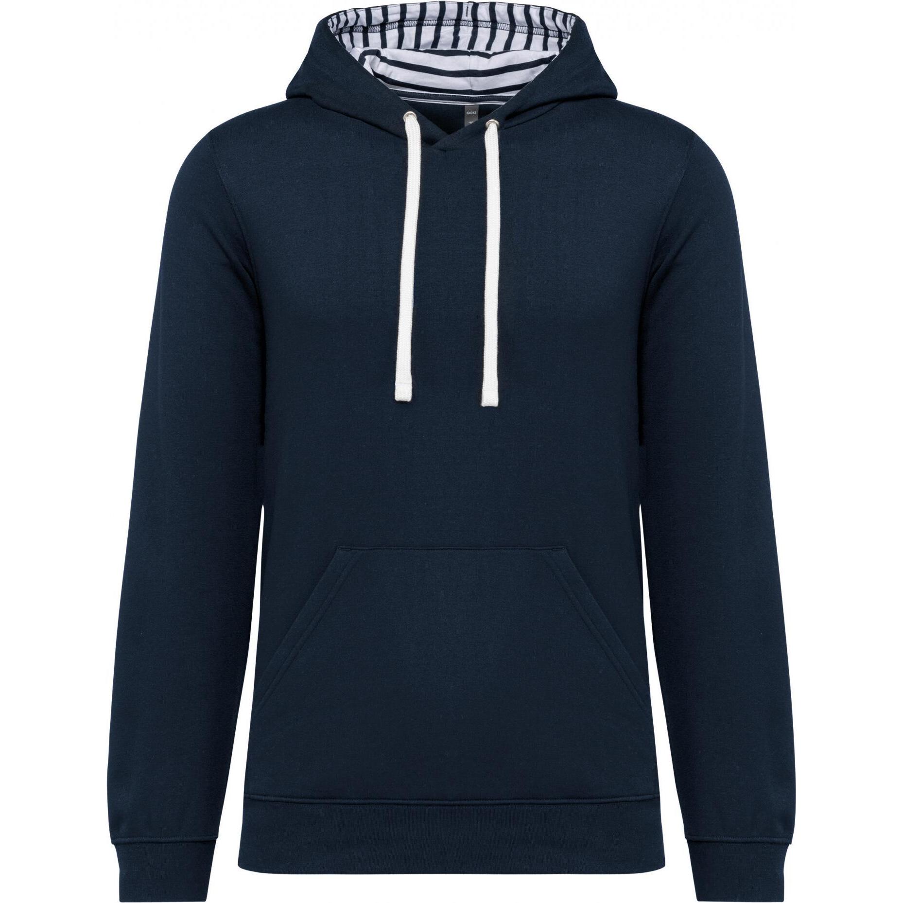 Kariban, Herren, Pullover, Sweatshirt mit gemusterter, kontrastierender Kapuze, Blau, (S)