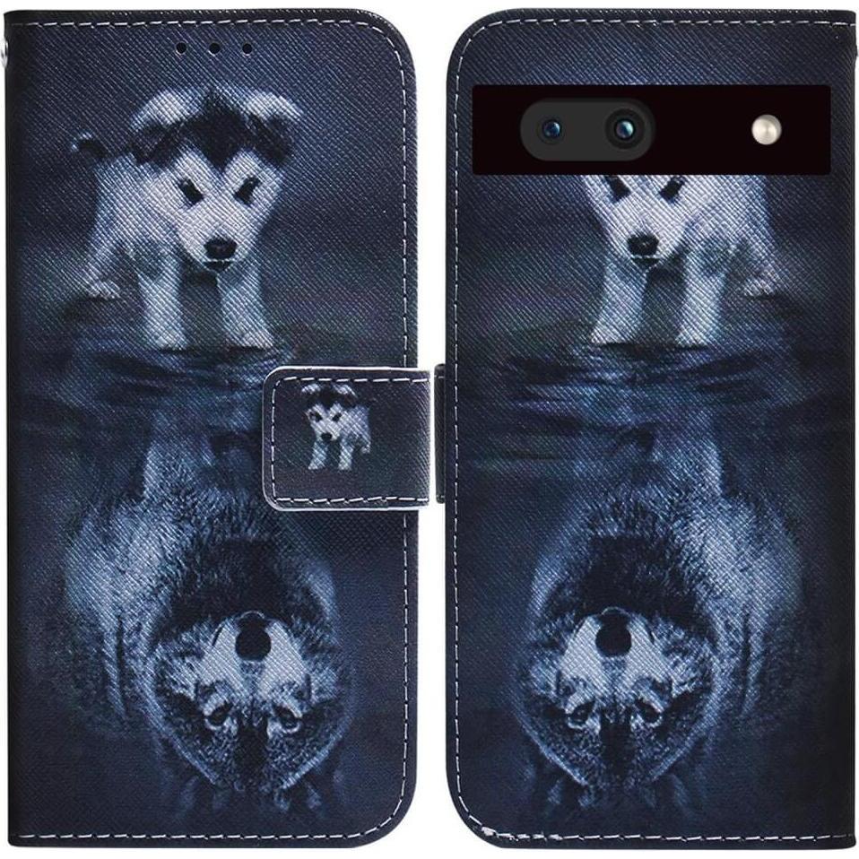 Cover-Discount Google Pixel 7a - Leder Hülle Wolf (Google Pixel 7a), Smartphone Hülle, Grau