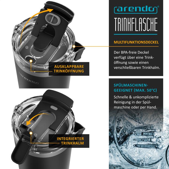 Produktbild Arendo Thermobecher 900 ml, Thermal Mug, Kaffee to go Becher mit Deckel aus Edelstahl 0,9 L, auslaufsicher (0.90 l)