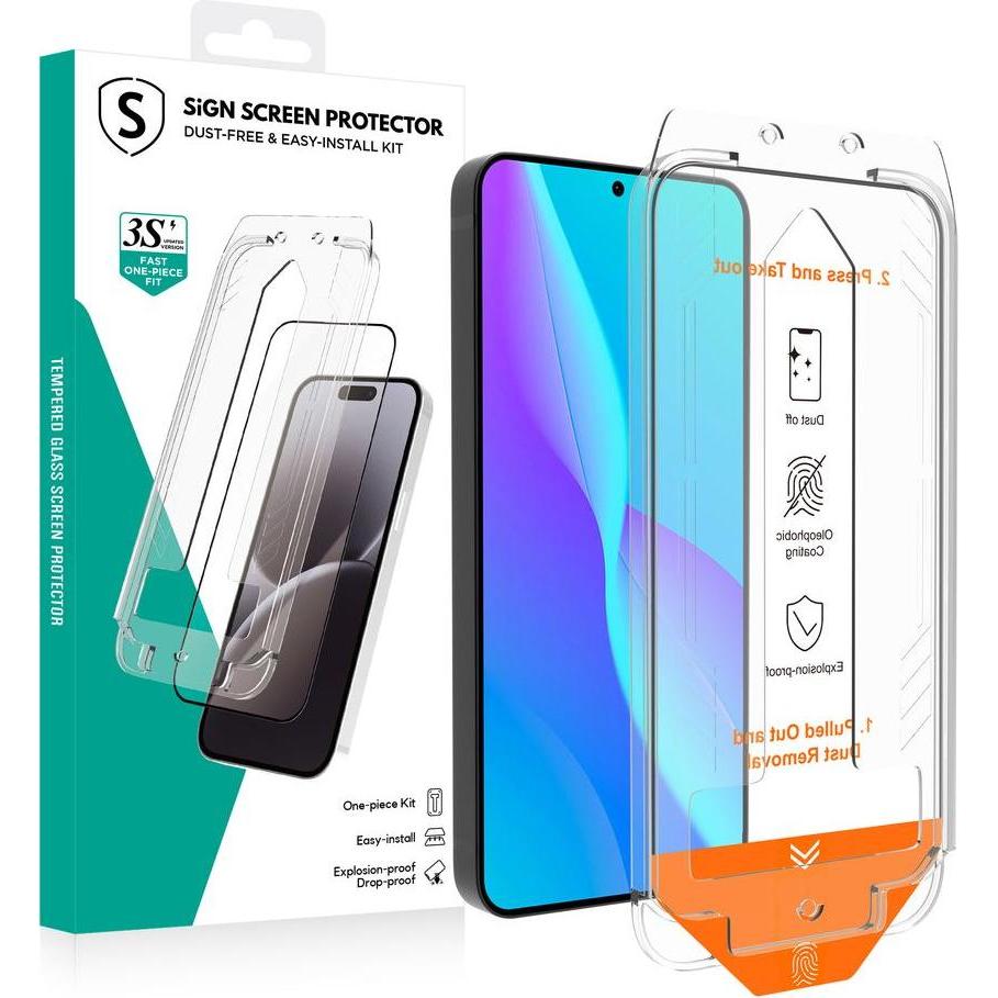SIGN Full Coverage Screen Protector for Samsung Galaxy S25 with Mounting Frame (Samsung Galaxy S25), Pellicola protettiva smartphone