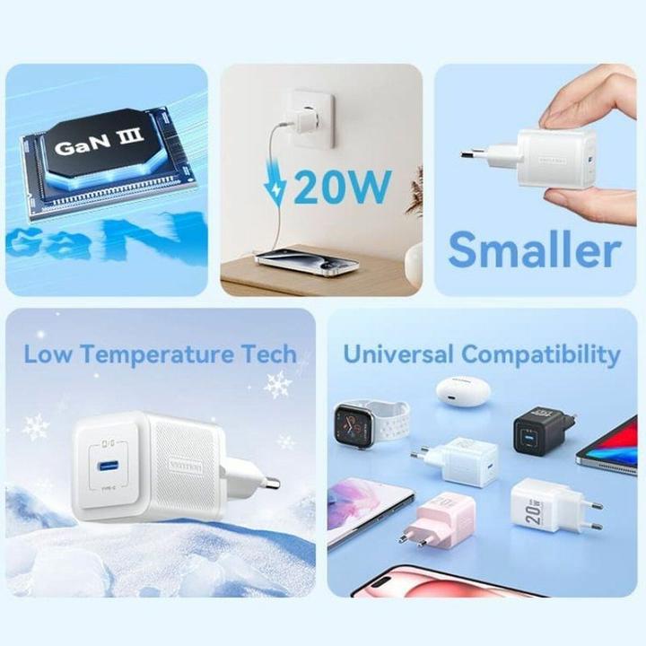 Produktbild Vention Wall charger,, FEPW0-EU, USB-C, 20W, GaN (white) (20 W, 1 Port)