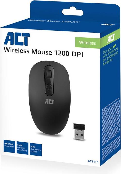 Produktbild ACT Wireless Mouse, USB nano receiver, 1200 dpi, black (Kabellos)