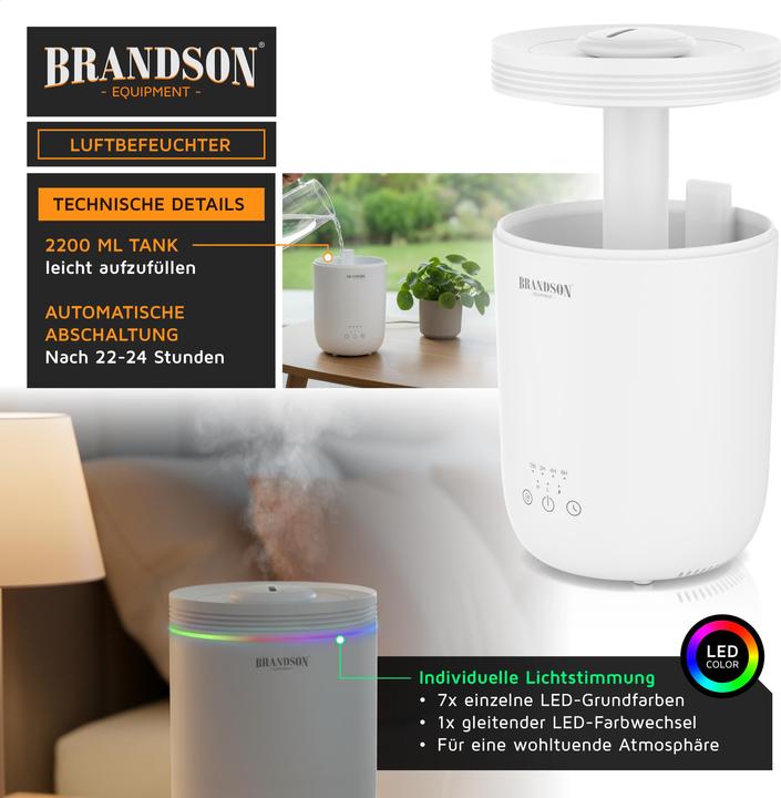 Produktbild Brandson Luftbefeuchter Aroma Diffuser 2,2L, RGB Stimmungslicht, 3 Nebelstufen, leise, Fernbedienung, Timer