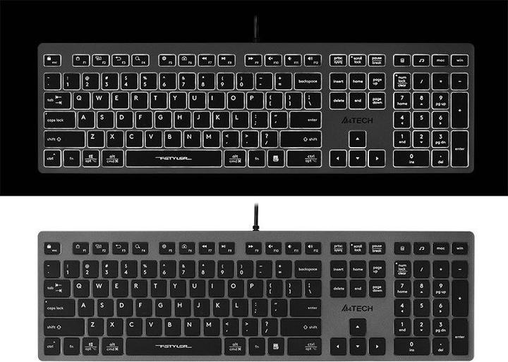 Actual product image A4Tech FSTYLER FX60H (White Backlit) Keyboard USB QWERTY Black Grey (US, Cable)
