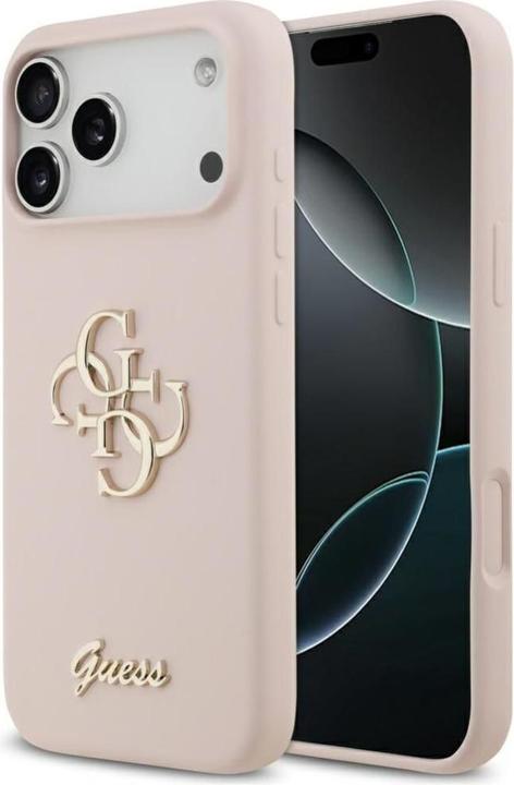 Guess 4G Silicone Script Big Metal Logo Case für Apple iPhone 17 Pro Max - pink (Apple iPhone 17 Pro Max)