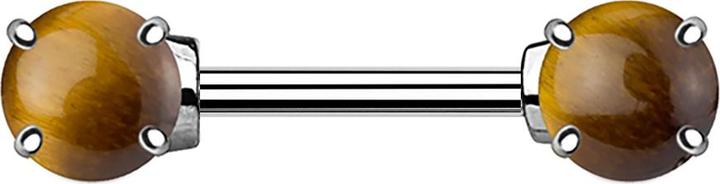 Produktbild Star Piercing Barbell mit zwei Tigerauge Stein Kugeln (Chirurgenstahl 316L, Messing, Mineralisch)