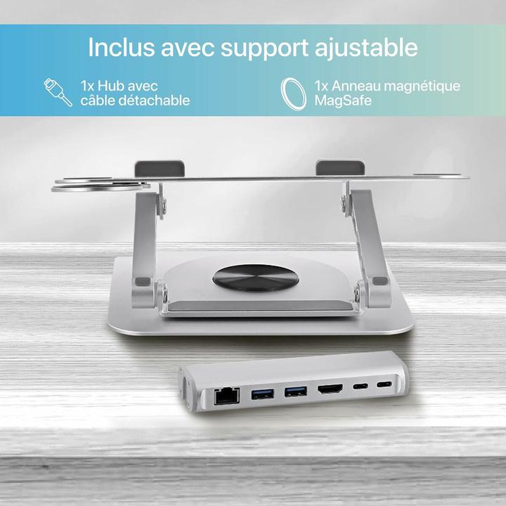 Immagine prodotto T'nB TNB iClick 360 supporto regolabile per notebook con hub 6in1 staccabile in alluminio