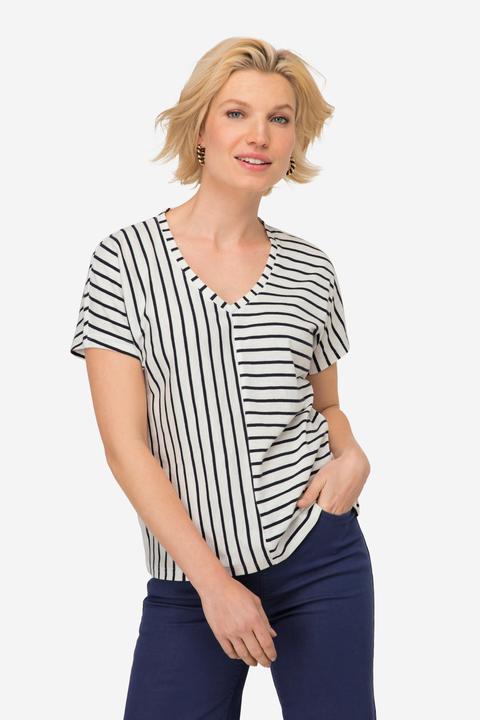 Actual product image Laurasøn T-Shirt, Ringelmix, V-Ausschnitt, Halbarm, OEKO-TEX Made in Green (M)