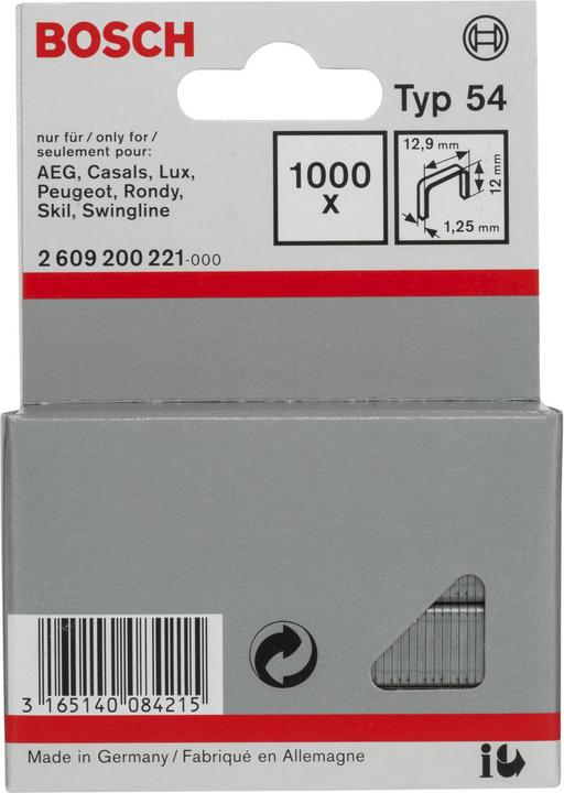 Produktbild Bosch Professional Zubehör Flachdrahtklammer Typ 54, 12,9 x 1,25 x 12 mm