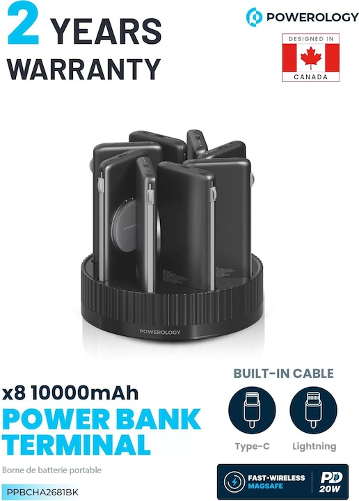 Actual product image Powerology 8in1 Station 10000mAh PD 120W QC Wireless Power Bank (10000 mAh, 20 W, 120 Wh)