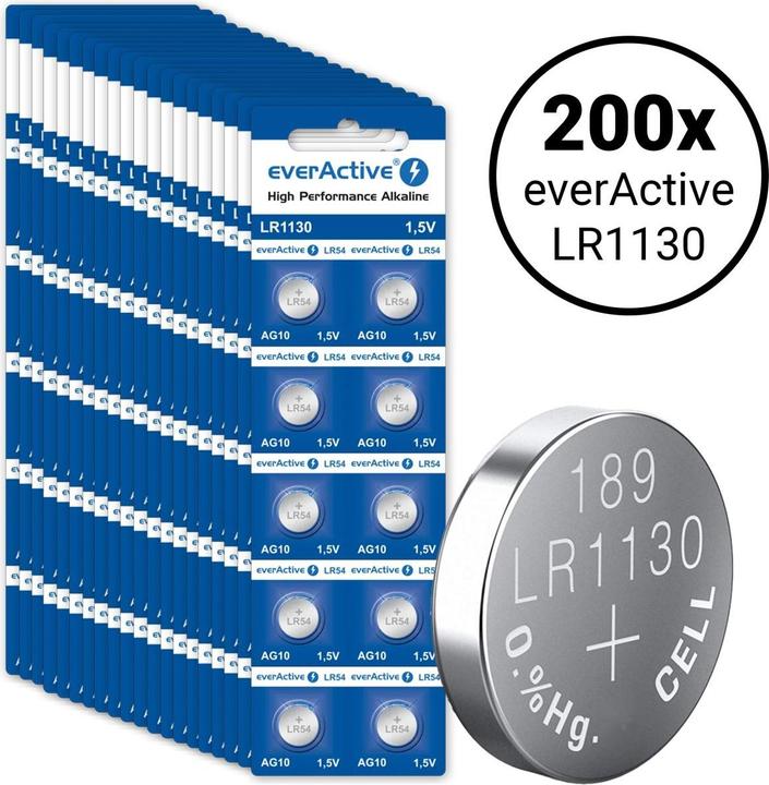 Produktbild Everactive LR1130 (LR54) (200 Stk., AG10, 65 mAh)