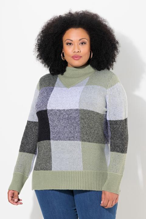 Produktbild Ulla Popken Pullover, Karomuster, Stehkragen, Langarm (56)
