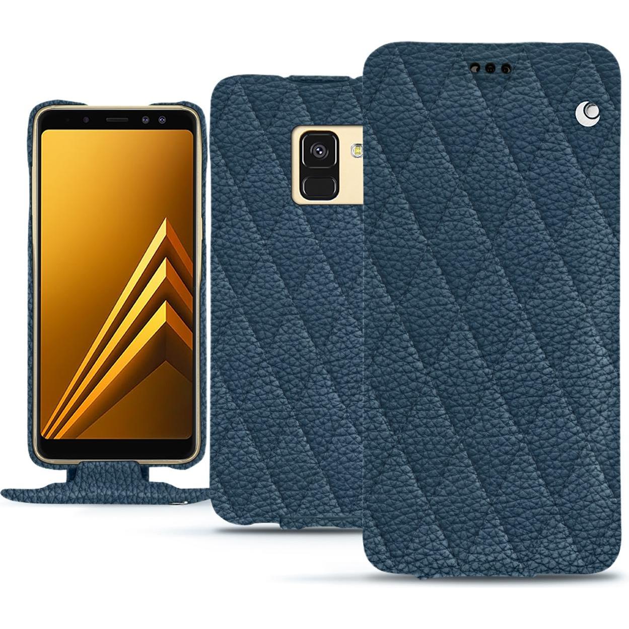 Noreve Lederschutzhülle vertikal (Samsung Galaxy A8+), Smartphone Hülle, Blau