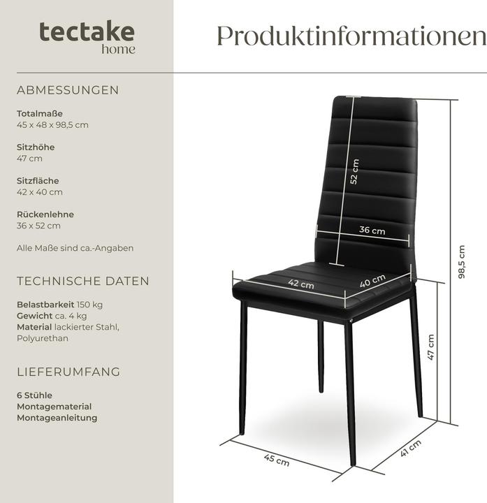 Produktbild tectake 6x Esszimmerstuhl