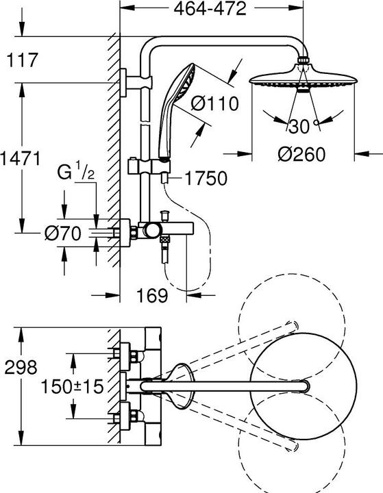 Image du produit Grohe Système de douche EUPHORIA 260 avec mitigeur thermostatique de bain chromé