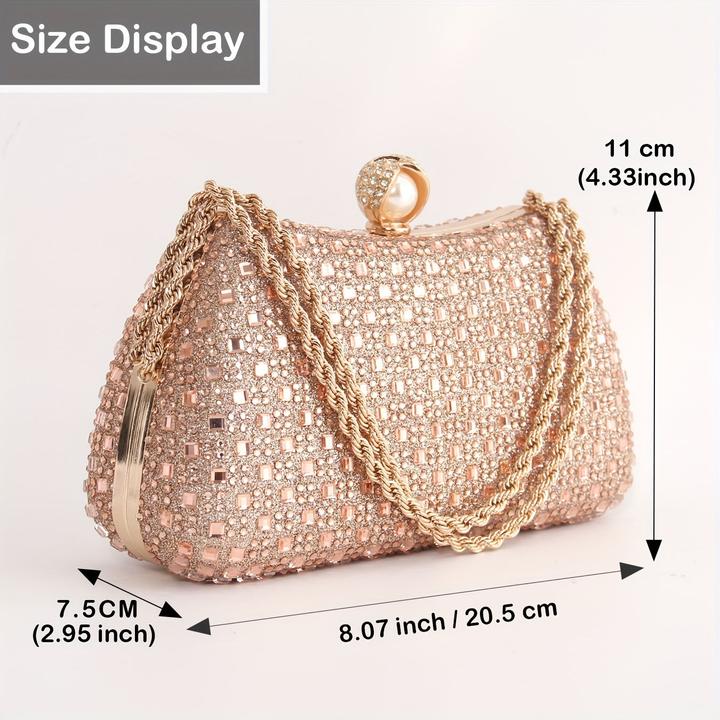 Immagine prodotto Only-Bags.Store 1 Stück Elegante Strass-Clutch - Modische Abendtasche mit abnehmbarem Schulterriemen für Hochzeiten