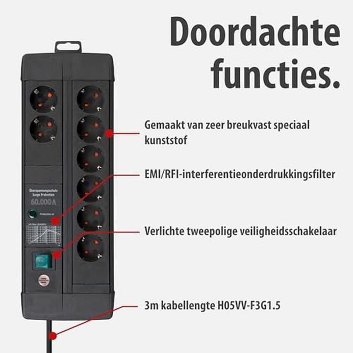 Produktbild Brennenstuhl 1256000698 Steckdosenleiste Schwarz Schutzkontakt 1 St. (8x, CEE 7/3, 3 m)