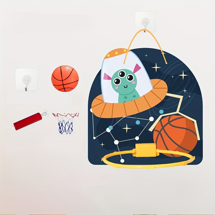 Activity Board Mini-Basketballkorb-Set mit Weltraummotiv für Kinder - Wand- und Türbefestigung, inklusive Ball -