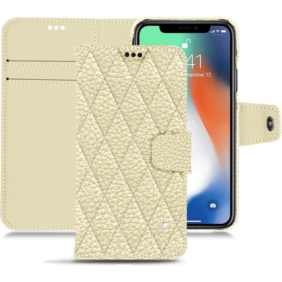 Noreve Lederschutzhülle Wallet (Apple iPhone XS Max), Smartphone Hülle, Weiss