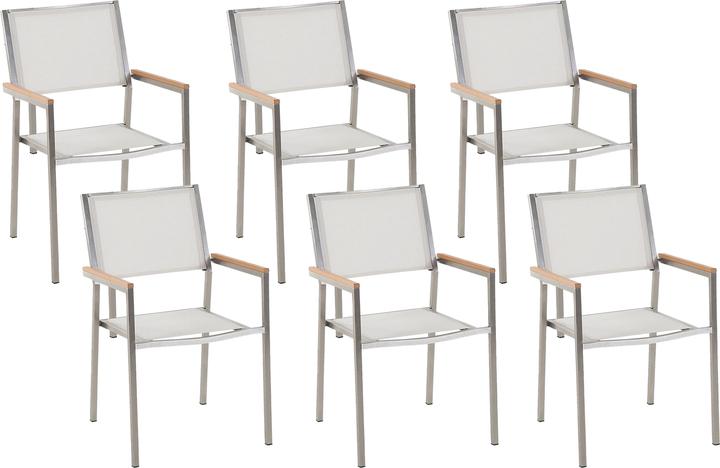 Produktbild Beliani Gartenstuhl weiss 6er Set Edelstahl GROSSETO