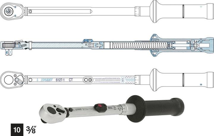 Produktbild HAZET Drehmomentschlüssel ∙ US-STANDARD 6115-1CT ∙ Nm min-max: 27.1 - 135.6 Nm ∙ lbf min-max: 20 - … (3/8", 27.10 Nm, 135.60 Nm)