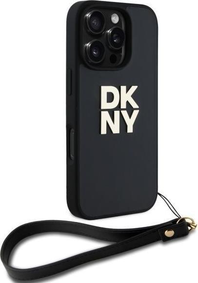 Actual product image DKNY DKHCP16XPBSWSK iPhone 16 Pro Max 6.9" czarny/black hardcase Wrist Strap Stock Logo (Apple iPhone 16 Pro Max)