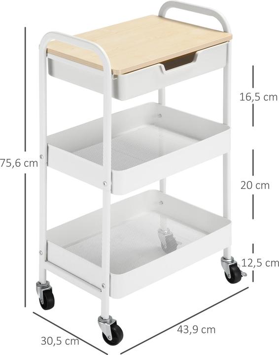 Actual product image Homcom Rollwagen Stahl, Kunststoff Weiss