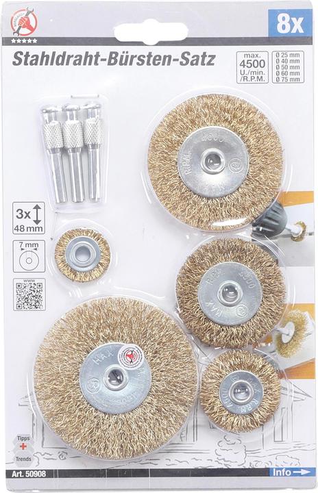 Actual product image BGS Steel Wire brush Set Ø 25 - 75 mm 8 pcs.