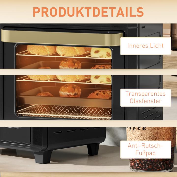 Produktbild Homcom Minibackofen Edelstahl, gehärtetes Glas Schwarz