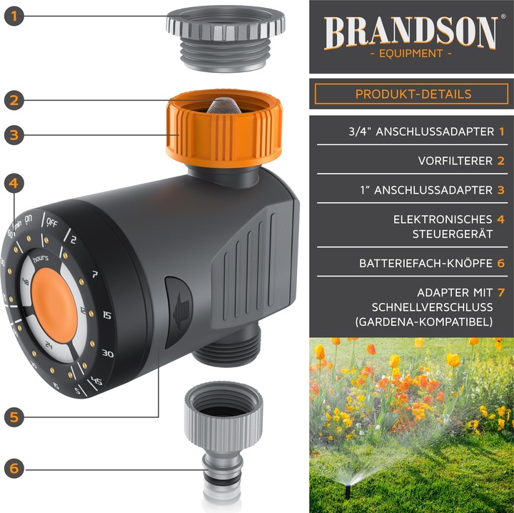 Immagine prodotto Brandson Controllo dell'irrigazione, computer elettrico per l'irrigazione, timer, adattatore da 1/2" e (Computer per l'irrigazione)