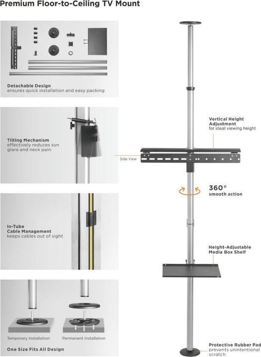 Produktbild equip Bodenstandhalter 37"-70"/40kg 1TFT 1Ablage Höhe (70", 30 kg)