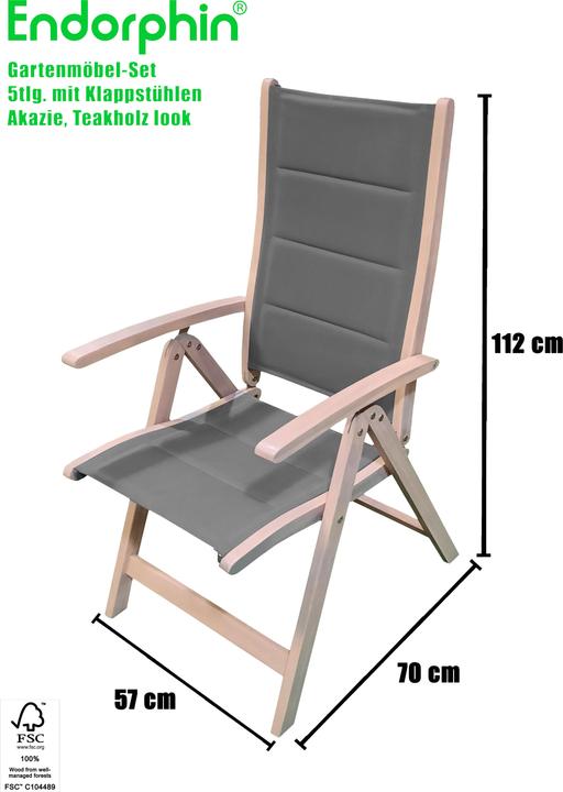 Produktbild GARTENSET aus Akazienholz im Teakholz look, FSC zertifiziert, 4 Klappsessel (90 cm)