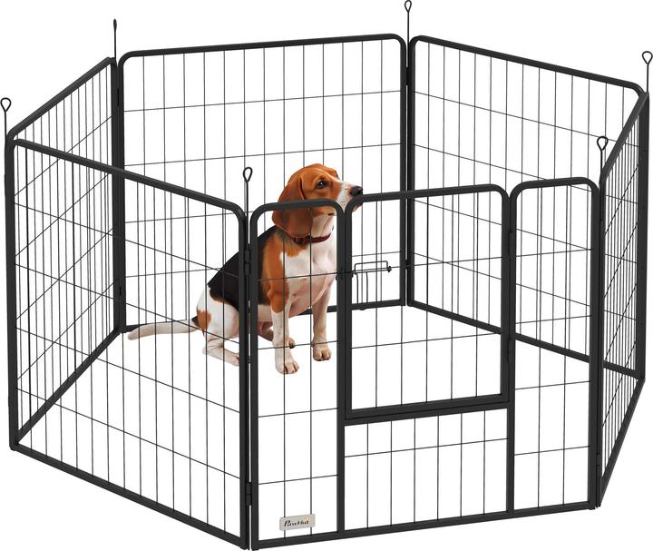 PawHut Welpenauslauf Stahl Schwarz (Hundezwinger)