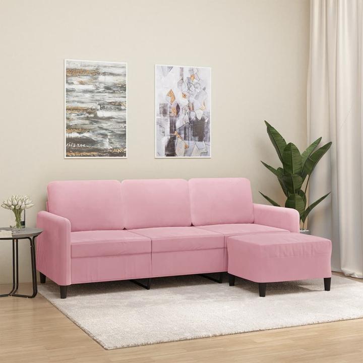Image du produit vidaXL Canapé 3 places avec pouf Canapé convertible Fauteuil rose velours (3 places)