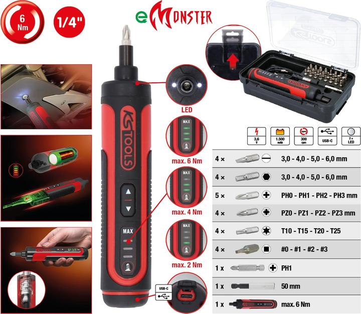 Produktbild KS Tools eMONSTER 1/4â€oe Akku-Bit-Stabschrauber-Satz, 27-tlg ( 515.3600 ) (1/4")
