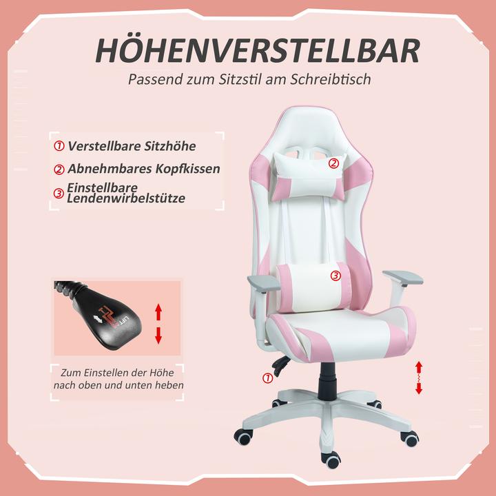 Image du produit Homcom Gamingstuhl Kunstleder Rosa