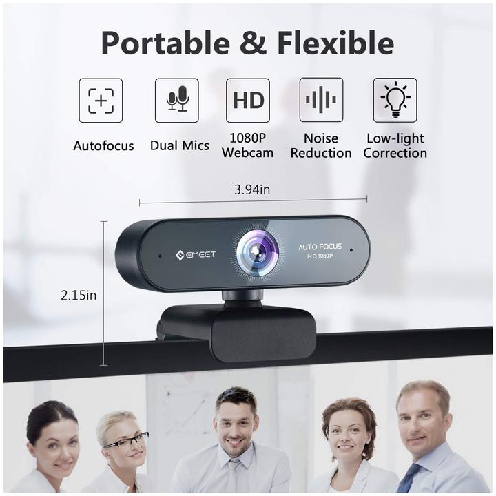 Productafbeelding EMeet Nova Webcam Full HD 1080P με Autofocus,Κάλυμμα και Διπλά Μικρόφωνα για Βιντεοκλήσεις