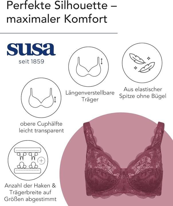 Actual product image Susa Ladies' Elastic Lace Bralette, Plum (75 D)