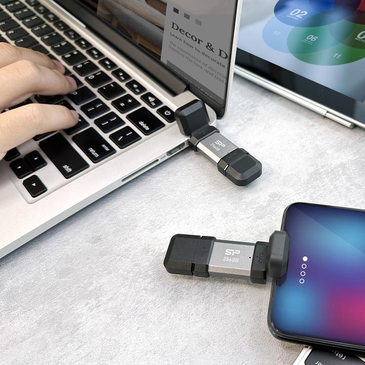 Produktbild Silicon Power 256 GB, USB TYPE-A and TYPE-C FLASH DRIVE, MOBILE C51, Silver (256 GB, USB-A, USB-C)