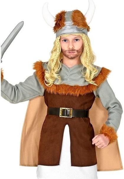 Immagine prodotto Widmann Costume da vichingo da ragazzo con tunica, cintura e mantello, scaldamuscoli, elmo (116)