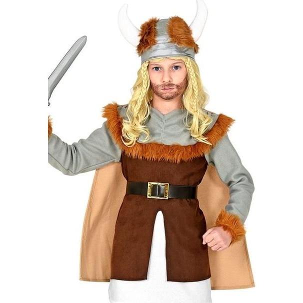 Widmann Wikinger Kostüm Jungen Tunika mit Gürtel und Umhang, Beinstulpen, Helm (116)