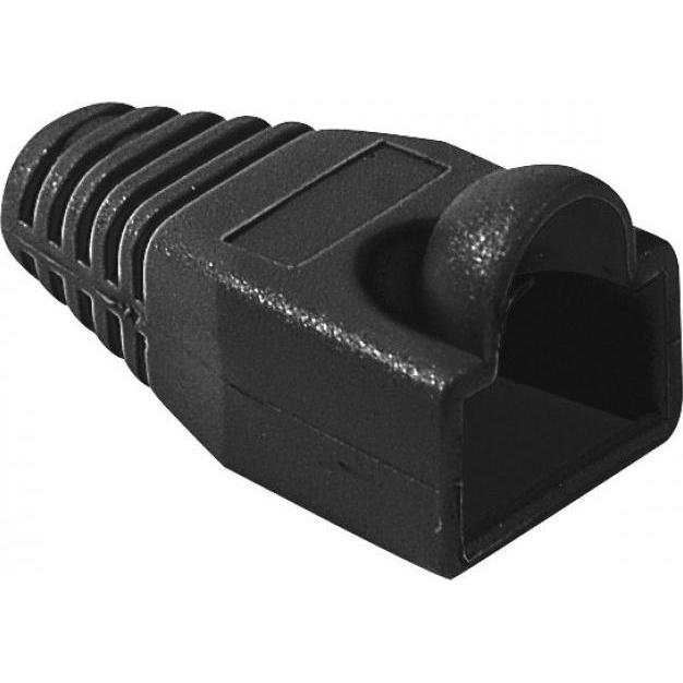 Thumbnail - Exertis Connect Knickschutztülle für Modularstecker RJ45, Rundkabel, schwarz, VPE 10 Stück Knickschutztülle mit Rast, Ne...